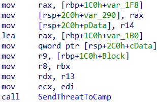 Figure 11: A function call to SendThreatToCamp, a ‘call’ to action that seems pretty harsh.